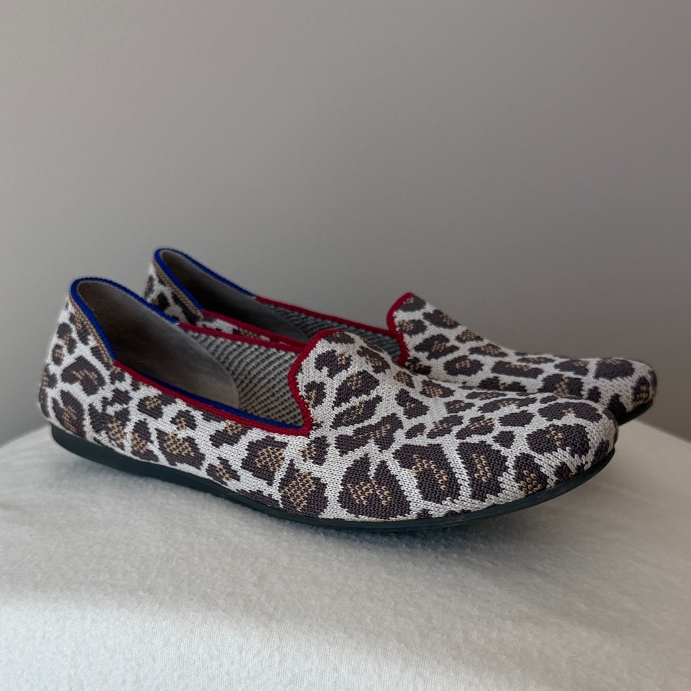Rothy's Leopard-Print Slip-On Loafers with Red Trim